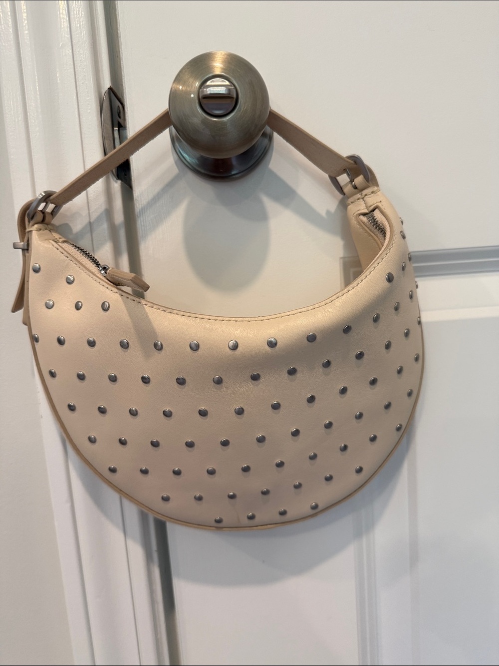 Madewell Cream Studded Crescent Shoulder Bag